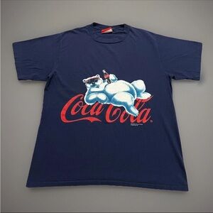 Vintage 1995 Coca-Cola Mens Blue Cool Polar Bear Single Stitch T-Shirt Size XL